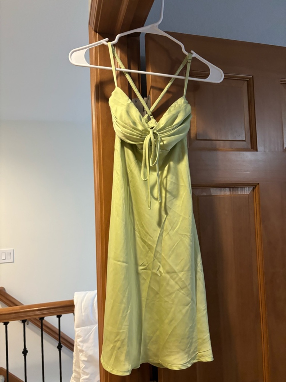 Princess Polly Lime Green Satin Midi Dress with Tie-Front
